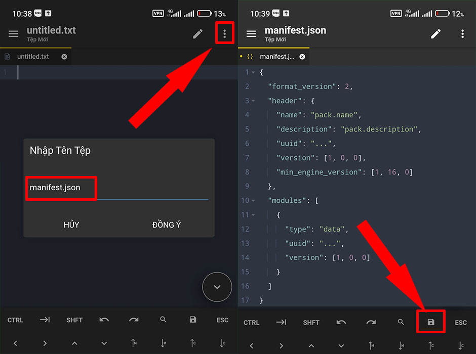 Lưu tệp manifest.json