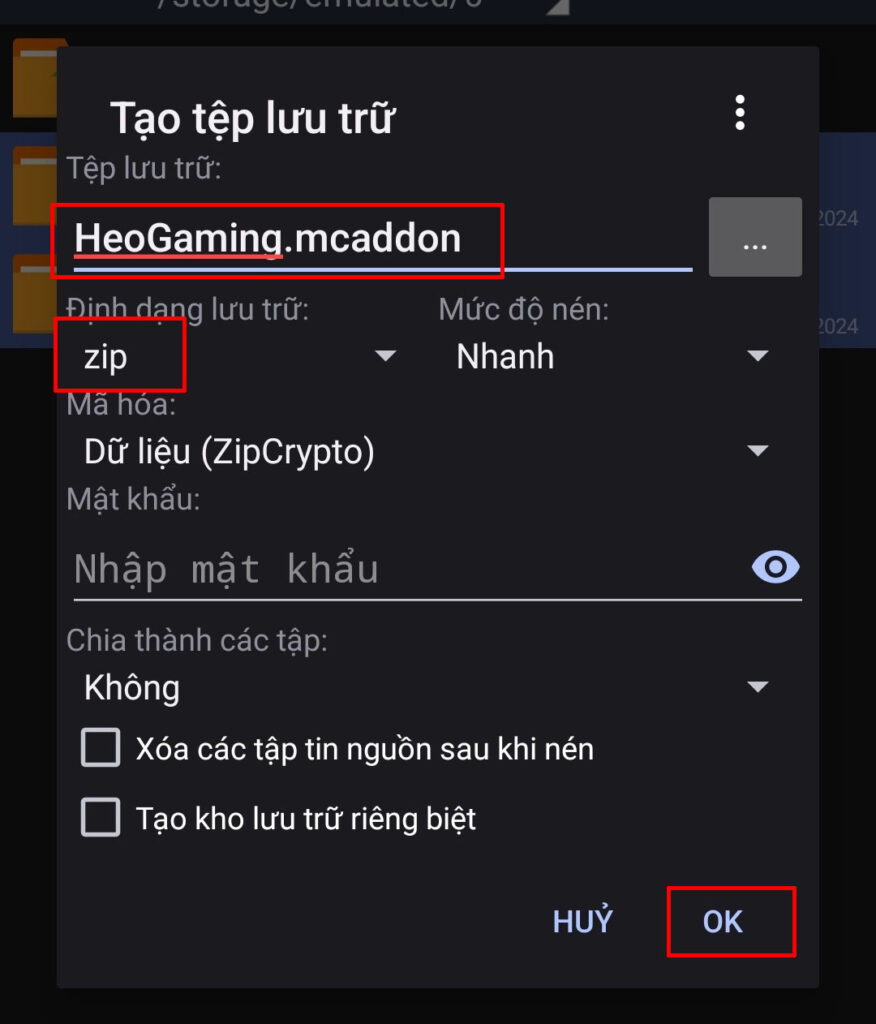 lưu lại addon