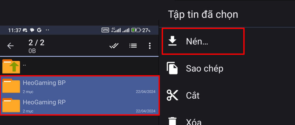 nén thư mục addon