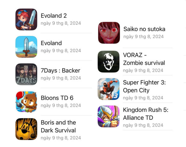 ID Apple Kingdom Rush 5 + Bloons TD 6 + Saiko no Sutoka và một số tựa game khác