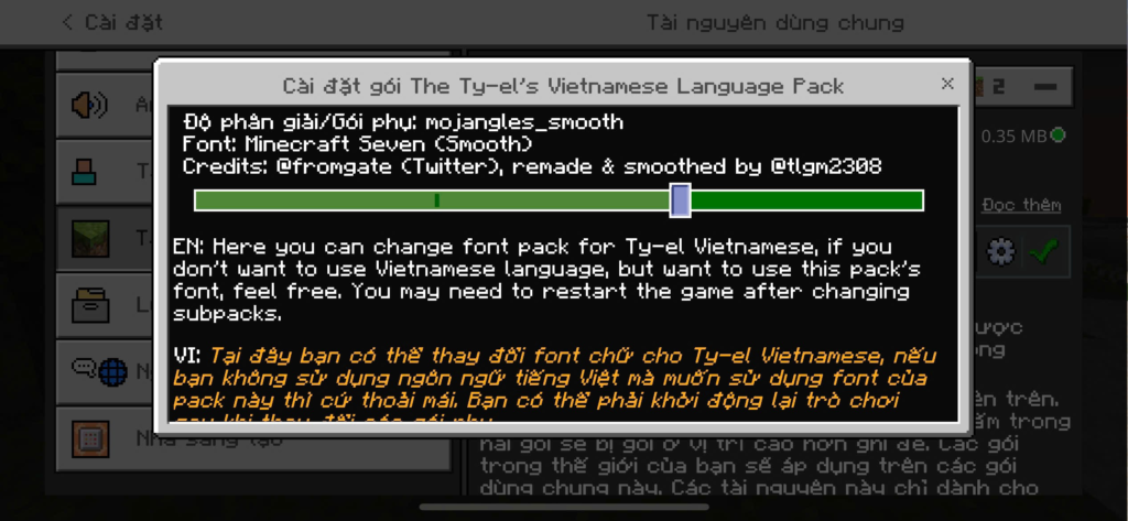 chọn font Tiếng việt Minecraft