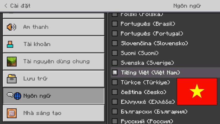 Gói tiếng việt cho Minecraft PE/BE